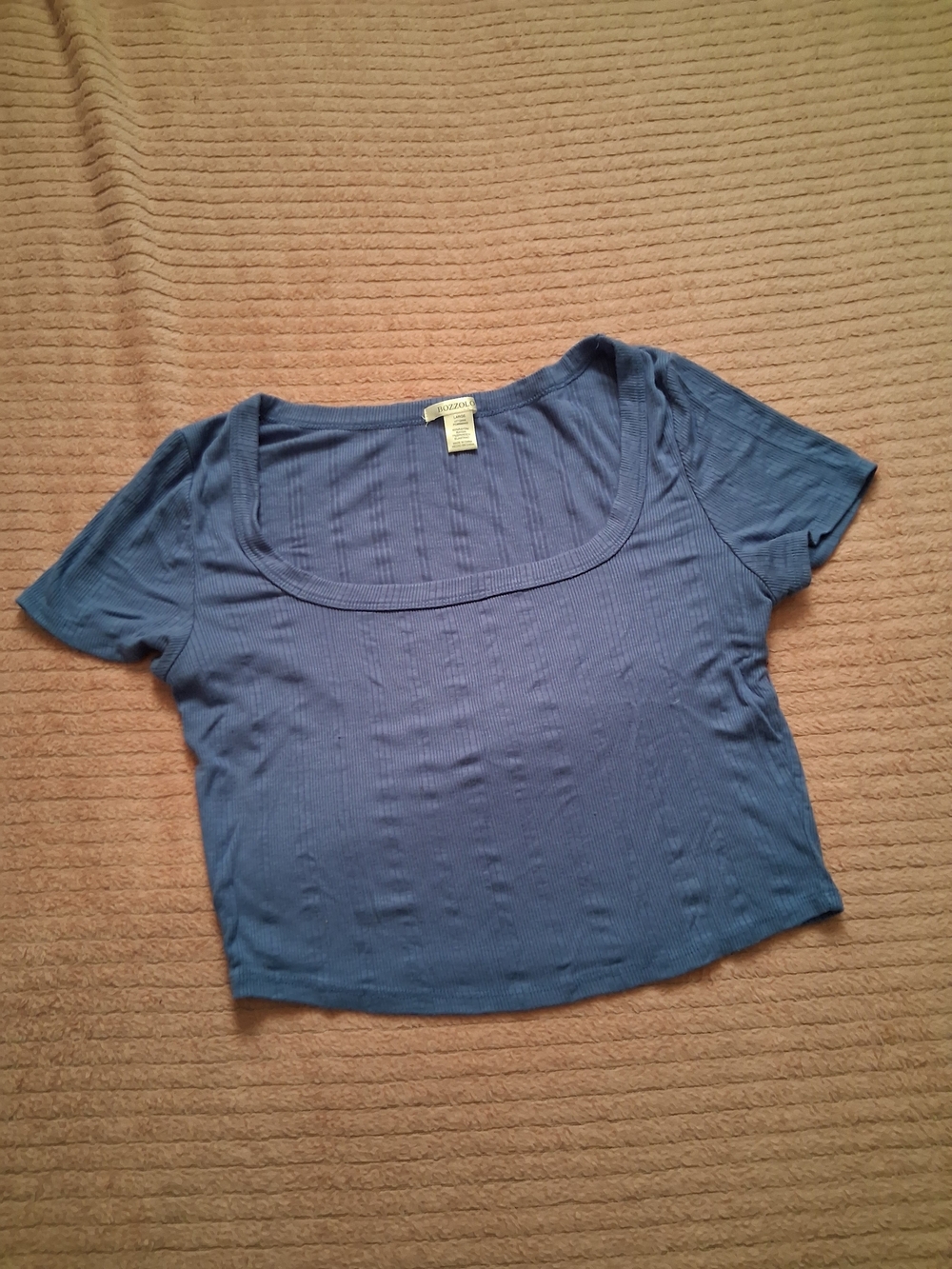 Bozzolo Ribbed Scoop Neck Crop Top - Blue